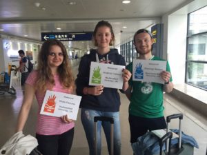 Mirela, Jevgenija and Shaunogh arriving at Pudong airport