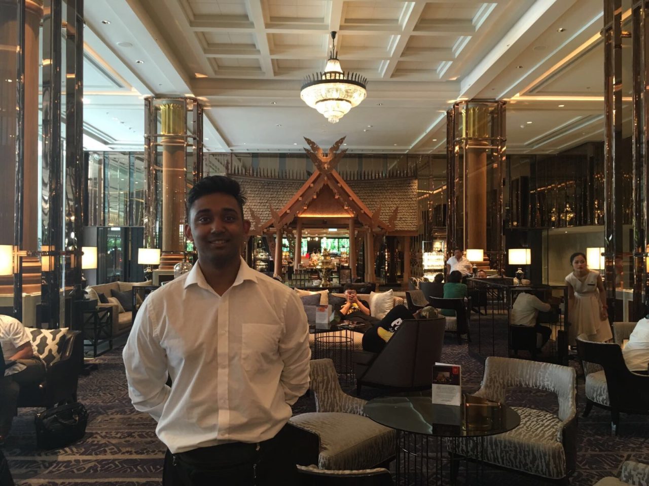 Hassan Mahmud working at a 5 Star Marriott hotel in Bangkok for his overseas placement year in Thailand