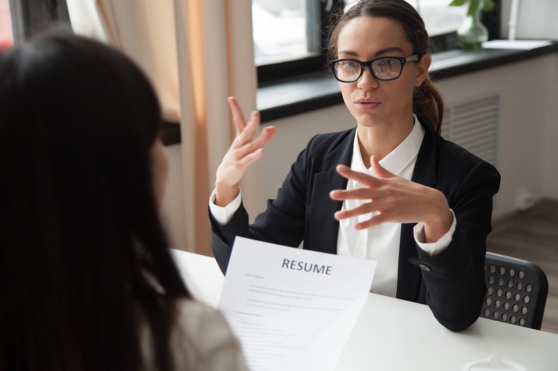 Female candidate being interviewed