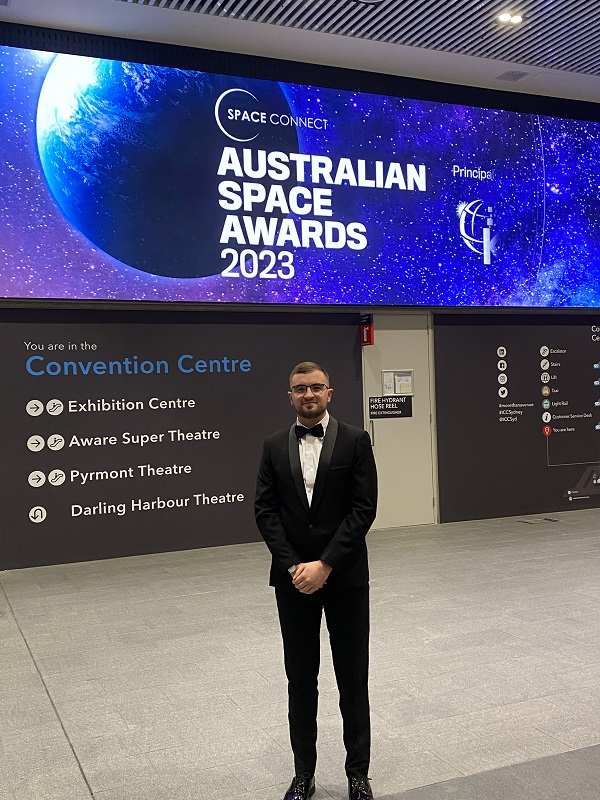 Adam Heath at a space awards ceremony in Sydney during his Business internship in Australia with Placement Year International